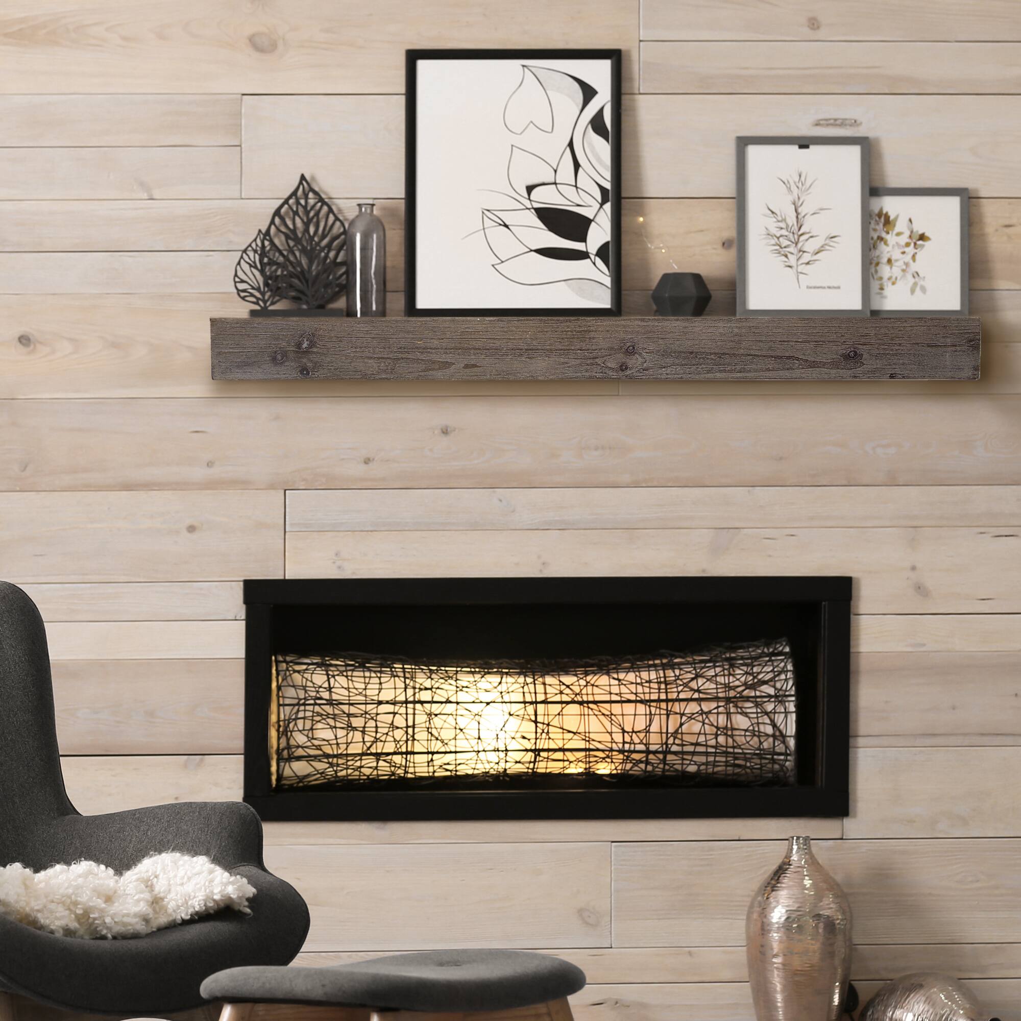 Large Gray Rustic Wood Floating Wall Shelf